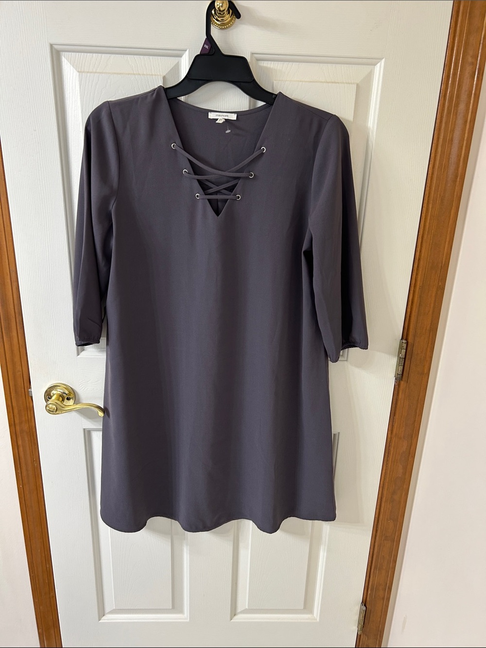 Maurices Lace-Up V-Neck Shift Dress in Charcoal